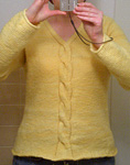 Cabled pullover sweater; Malabrigo Worsted Merino Yarn color pollen #19