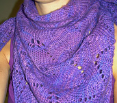 Springtime Bandit lace handknit scarf free knitting pattern; Malabrigo Worsted Yarn, color purple magic #609