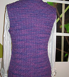 Woman's Textured Pullover Sleeveless cardigan by Melissa Leapman, free knitting pattern shown in Malabrigo Worsted Yarn, color purple magic #609