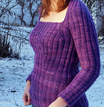 Snow White pullover ribbed sweater by Ysolda Teague; Malabrigo Worsted Yarn, color purple magic #609