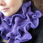handknit ruffled scarf; Malabrigo Worsted Yarn, color purple magic #609