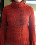 Malabrigo merino Worsted Yarn, color sealing wax 102, knitted turtleneck pullover
