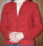 Malabrigo merino Worsted Yarn, color sealing wax 102, knitted cardigan sweater