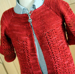 Malabrigo merino Worsted Yarn, color sealing wax 102, short sleeved open sweater