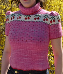 Malabrigo merino Worsted Yarn, color 184 shocking pink, knitted short-sleeved pullover