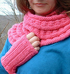 knit scarf & gloves; Malabrigo merino Worsted Yarn, color shocking pink #184