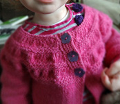 Tiny Leaves Cardigan, Child's sweater; Malabrigo merino Worsted Yarn, color shocking pink #184