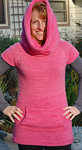 Hooded pullover sweater; Malabrigo merino Worsted Yarn, color shocking pink #184