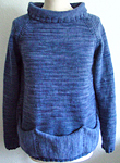 Pullover sweater with pockets; Malabrgo Merino Worsted yarn, color stone blue #99