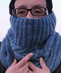 Malabrigo Worsted Merino Yarn, color stone blue #99, knitted cowl neck scarf