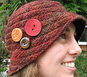 handknit hat, cap with buttons; Malabrigo Merino Worsted Yarn color stonechat