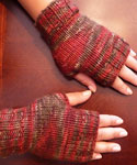 handknit fingerless gloves; Malabrigo Merino Worsted Yarn color stonechat