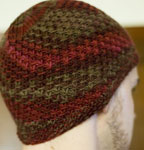 handknit hat, cap;