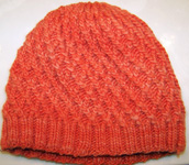 knitted hat, cap; cap; Malabrigo Worsted Yarn, color #152 tiger lily