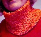 cowl neck scarf free knitting pattern; Malabrigo Worsted Yarn, color #152 tiger lily