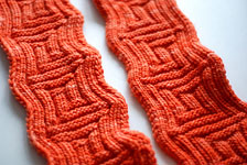 knitted geometric scarf; Malabrigo Worsted Yarn, color #152 tiger lily