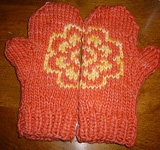 knitted gloves; Malabrigo Worsted Yarn, color #152 tiger lily