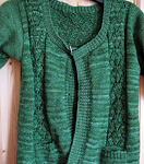 handknit lacey cardigan in Malabrigo merino Worsted Yarn, color 117 verde adriana