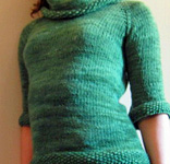 crew neck handknit pullover sweater; Malabrigo merino Worsted Yarn, color 117 verde adriana