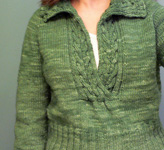 handknit pullover cabled sweater with Malabrigo merino Worsted Yarn, color 117 verde adriana