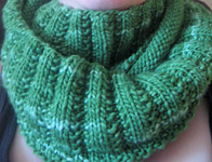 cowl neck scarf, neck warmer; Malabrigo merino Worsted Yarn, color 117 verde adriana