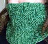 handknit neckwarmer, cowl neck scarf in Malabrigo merino Worsted Yarn, color 117 verde adriana
