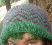 handknit hat, cap, beret free knitting pattern; Malabrigo merino Worsted Yarn, color 117 verde adriana