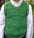 childs' handknit vest; Malabrigo merino Worsted Yarn, color 117 verde adriana