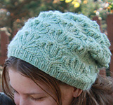 Orchids and Fairy Lights hat, beret; Malabrgo Merino Worsted yarn, color 83 water green