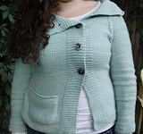 Knit cardigan with pockets & collar; Malabrgo Merino Worsted yarn, color 83 water green