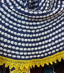 Malabrigo Silkpaca Yarn color frank ochre and paris night knit shawl