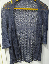 Malabrigo Silkpaca Yarn color paris night lace short sleeved cardigan