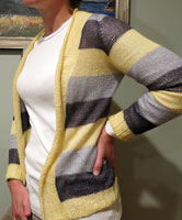 Malabrigo Silkpaca Yarn color pearl ten knit striped cardigan