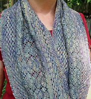 Knitted lacey shawl with Malabrigo Silky Merino color lluvia
