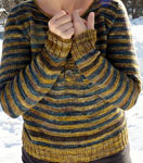 Hand knit pullover striped sweater knit with Malabrigo Merino Sock Yarn colors turner, alcaucil and persia