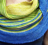 Hand knit striped multi-colored scarf/shawl Malabrigo Merino Sock Yarn color azules and lettuce
