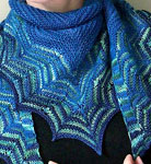 Hand-knit striped lace scarf/shawl knit with Malabrigo Merino Sock Yarn colors solis, azules and impressionist sky