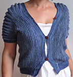 Hand knitted shrug knit with Malabrigo Sock yarn color azules