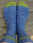 Hand knit multi-colored socks knit with Malabrigo Sock yarn color azules