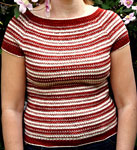Hand-knit striped pullover sweater with Malabrigo Merino Sock Yarn color botticelli red and natural