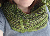 Hand-knit cowl neck scarf with Malabrigo Merino Sock Yarn color lettuce and candombe