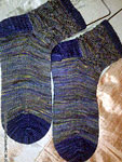 Hand knit multi-color socks knit with Malabrigo sock yarn cote d azure and candombe