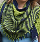 Hand-knit striped shawl/scarf with Malabrigo Merino Sock Yarn color lettuce and cote d'azure