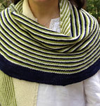 Hand-knit striped shawl/scarf with Malabrigo Merino Sock Yarn color lettuce, natural and cote d-azure