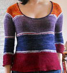 Hand knit striped pullover sweater knit with Malabrigo sock yarn cote d azure and terracotta red