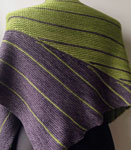 Hand knitted striped scarf/shawl using Malabrigo Sock Yarn color eggplant and lettuce