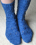 Hand knit socks with Malabrigo Merino cabled Sock Yarn color impressionist sky