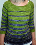 Hand-knit striped pullover sweater with Malabrigo Merino Sock Yarn color lettuce