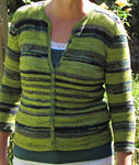Hand-knit striped cardigan sweater with Malabrigo Merino Sock Yarn color lettuce