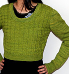 Hand-knit short pullover sweater with Malabrigo Merino Sock Yarn color lettuce